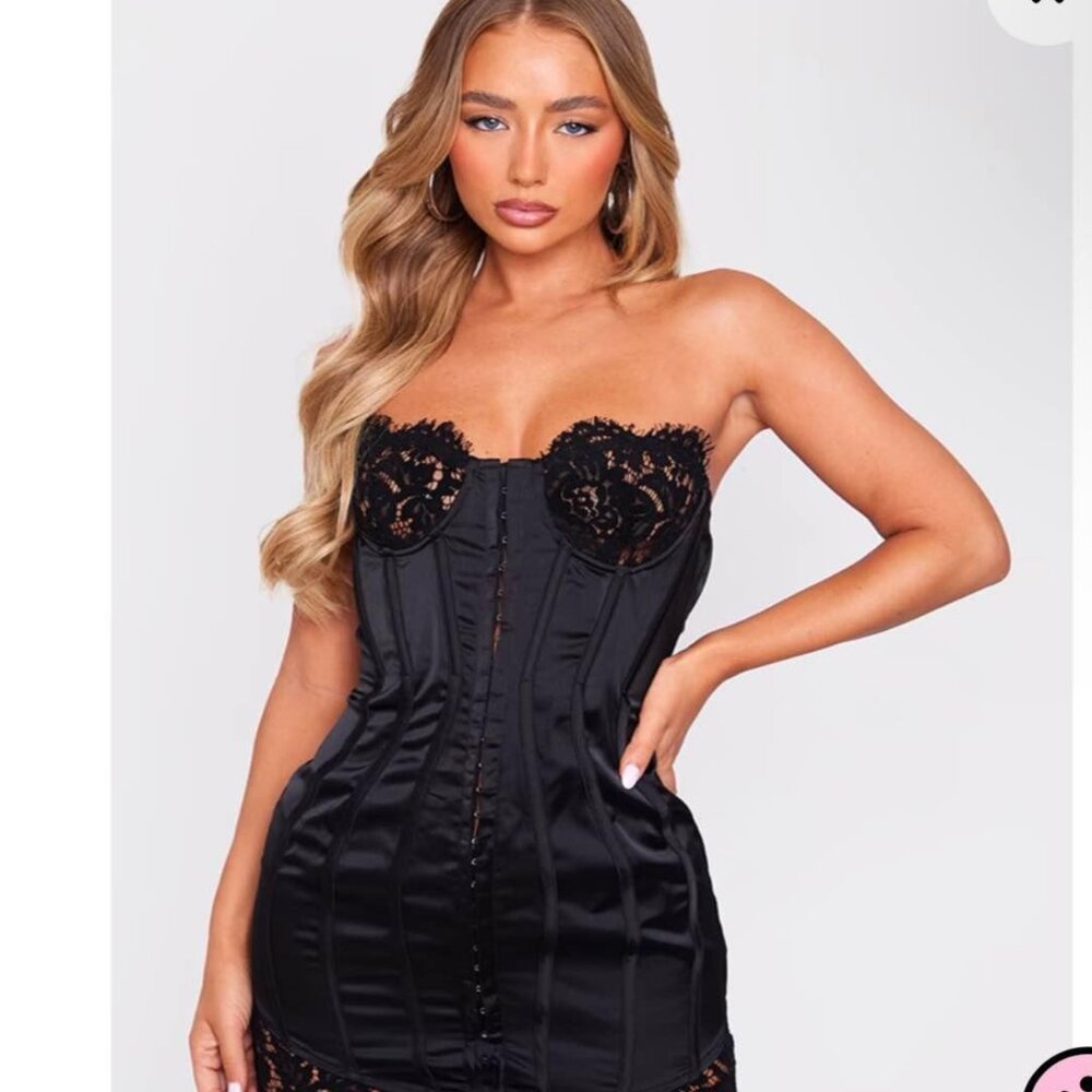 Pretty Little Thing Black Satin Lace Mini Dress